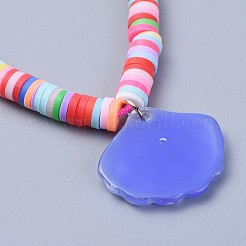 手作りポリマー粘土ヘイシビーズ子供用編み込みブレスレット  樹脂製のペンダントとナイロンコード付き  シェル  ミックスカラー  1-3/4インチ〜2-3/4インチ（4.5~7cm）&nbsp;BJEW-JB04319-M