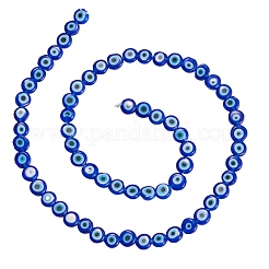 Handmade Evil Eye Lampwork Flat Round Beads Strands&nbsp;LAMP-SZ0001-01B