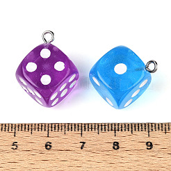透明アクリルエナメルペンダント  サイコロ  ミックスカラー  22.5~23.2x18.1x14mm  穴：2mm&nbsp;TACR-T028-54