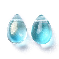 クリアガラスチャーム  キラキラゴールドパウダー  ティアドロップ  シアン  9x6x5mm  穴：1mm&nbsp;X-GGLA-M004-05B-02