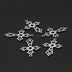 変色しない201ステンレススチールペンダント  レーザー切断  中空  クロス  ステンレス鋼色  29.5x19x1mm  穴：1.6mm&nbsp;STAS-R111-JA682