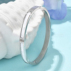 女性用304ステンレススチールラインストーンバングル  シェルと  ステンレス鋼色  内径：2x2-3/8インチ（5.1x6cm）&nbsp;BJEW-Z092-07P