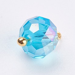 ガラスチャーム  真鍮パーツ  ロンデル  多面カット  ゴールドカラー  ミックスカラー  11x7~8mm  穴：1.5mm&nbsp;X-GLAA-P038-02G