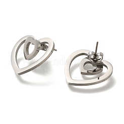 304ステンレススチールハートスタッドピアス  ステンレス鋼色  18.5x19.5mm&nbsp;EJEW-C118-03C
