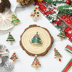 クリスマスツリーのエナメルピン9個、9つのスタイル  バックパック服用の合金ラインストーンラペルピン  ライトゴールド  ミックスカラー  34.5~54x26.5~42.5mm  1個/スタイル&nbsp;JEWB-CJ0003-28