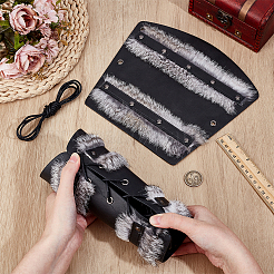 バイキングPUレザーコードブレスレット  ワックスコード付き  合金クラスプ  人工ウール  カフリストガード  ブラック  8-1/2x9-3/8x1/4インチ（21.6x23.8x0.55cm）&nbsp;AJEW-WH0596-737