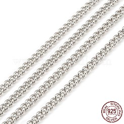 変色防止ロジウムメッキ スターリングシルバー カーブチェーン 925本  溶接されていない  プラチナ  4x3x1mm  約8.20フィート（2.5m）/連&nbsp;STER-F052-17P