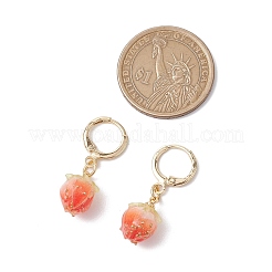 女性用真鍮フレンチフックピアス  アクリルいちごチャーム  ゴールドカラー  32x12mm&nbsp;EJEW-JE06239