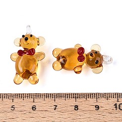 手作りランプワークペンダント  クマのチャーム  ゴールデンロッド  29~33x15~17x10~12mm  穴：2~4x2~3.5mm&nbsp;LAMP-N028-27