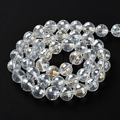 電気メッキガラスビーズ連売り  ABカラーメッキ  ファセット（96ファセット）  ラウンド  クリアAB  10mm  穴：1mm  約72個/連  26インチ&nbsp;EGLA-R040-10mm-15