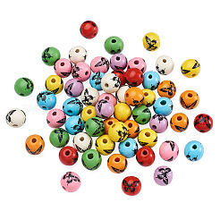 80Pcs 8 Colors Printed Natural Wood Beads&nbsp;WOOD-FW0001-09