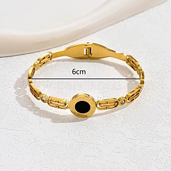 天然シェルフラットラウンドバングル  本物の18Kゴールドメッキステンレススチールバングル  ブラック  内径：2-3/8~2-3/4インチ（6~7cm）&nbsp;LS-SR1208-1