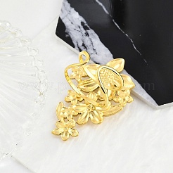 女性用304ステンレススチールオープンカフリング  花  ゴールドカラー  花：40.5x27mm  調整可能&nbsp;STAS-Z111-03G