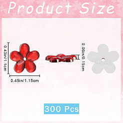 半透明樹脂カボション300個  5  - 花びらの花  レッド  11x11.5x1.5mm&nbsp;RESI-GF0001-13A