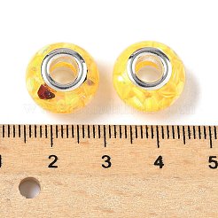 透明樹脂ロンデルヨーロピアンビーズ  三角形のパイエットとプラチナトーンの真鍮コア付き  大穴ビーズ  きいろ  14x8.5mm  穴：5mm&nbsp;RESI-S023-25