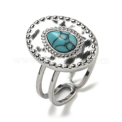 Oval with Teardrop 304 Stainless Steel Open Cuff Rings&nbsp;STAS-Z060-14P