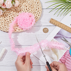 10mの二重層ポリエステルフラワー弾性レーストリム  作るヘアアクセサリー  ピンク  1-1/2インチ（37mm）  約10.94ヤード（10m）/箱&nbsp;OHAR-WR0001-02B