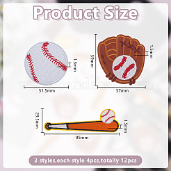 12Pcs 3 Styles Baseball Theme Polyester Iron on/Sew On Patches&nbsp;PATC-HY0001-99