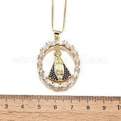 Brass Clear & Blue Cubic Zirconia Nossa Senhora Aparecida Virgin Pendant Necklaces for Women&nbsp;NJEW-U039-01A-G