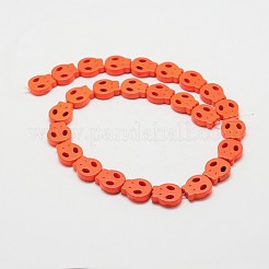 スカル合成ターコイズビーズ連売り  染め  オレンジ  15x13x4mm  穴：1mm  約27個/連  15.7インチ&nbsp;TURQ-I023-15x13mm-06
