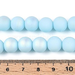 曇った不透明なガラスビーズの連売り  ラウンド  半分メッキ  ABカラーメッキ  ライトスカイブルー  9.5~10mm  穴：1.2mm  約39~41個/連  14.57~15.75インチ（37~40cm）&nbsp;LS-GLAA-T032-P10mm-MBB10