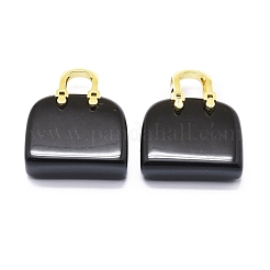 天然黒曜石真鍮ペンダント  ゴールドカラー  バッグ  27~29x24~26x9~13mm  穴：6mm&nbsp;KK-E274-01G-07