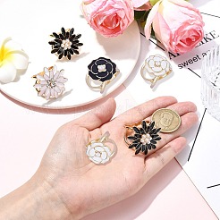 カーネーションとデイジーのゴールド合金エナメルスカーフバックルリング8個4スタイル  女の子用ラインストーン留め具ホルダー  ミックスカラー  直径20~20.5mm  2個/スタイル&nbsp;AJEW-CJ0001-33