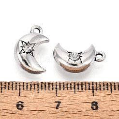 チベット風合金チャーム  ラインストーン付き  ムーン  アンティークシルバー  14.5x9.5x6mm  穴：1.6mm&nbsp;TIBE-N013-22AS