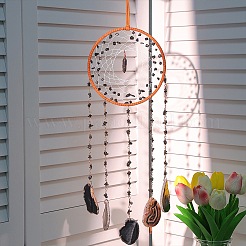Iron & Natural Black Agate Woven Net Hanging Suncatchers&nbsp;HJEW-F027-09