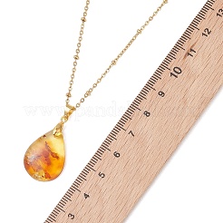 Natural Amber Teardrop Pendant 304 Stainless Steel Satellite Chain Necklaces&nbsp;NJEW-JN05983-01