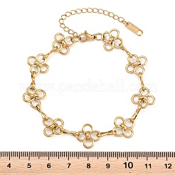 女性用304ステンレススチールリンクチェーンブレスレット  花  ゴールドカラー  7.40インチ（18.8cm）&nbsp;BJEW-A161-01B-G