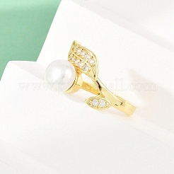 Brass Micro Pave Cubic Zirconia Finger Rings for Women&nbsp;RJEW-D340-02G-01