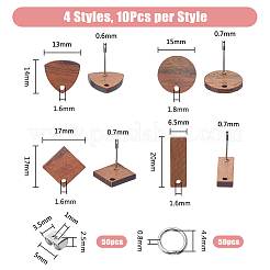 20 Pairs 4 Style Flat Round & Rhombus & Triangle & Rectangle Wood Stud Earring Findings&nbsp;DIY-DC0002-86