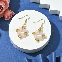 天然石ローズクォーツダングルピアス  304ステンレススチールピアスフック付き  正方形  ゴールドカラー  45x24mm&nbsp;EJEW-JE05999