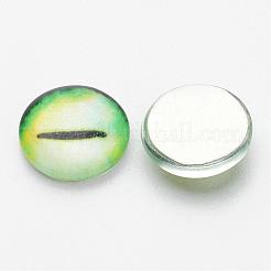 ハーフラウンド/ドームドラゴンアイプリントガラスカボション  薄緑  12x4mm&nbsp;GGLA-A002-12mm-AB08
