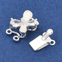 真鍮マイクロパヴェクリアキュービックジルコニアボックスクラスプ  シェルと  蝶  1連  2穴  銀  4mm  穴：10x18x8mm&nbsp;KK-C080-07S