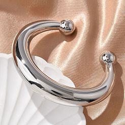 304ステンレススチール製カフバングル  女性用オープンバングル  プラチナ  内径：2-1/2x2インチ（6.2~4.95cm）&nbsp;BJEW-S161-05P