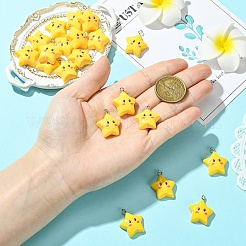 不透明樹脂ペンダント20個  スター  プラチナ鉄ループ付き  ゴールド  24x21.5x7.5mm  穴：2mm&nbsp;RESI-YW0005-08