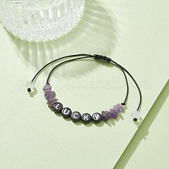 天然アメジストチップ編みビーズブレスレット  女性用アクリルワードビーズ調節可能なブレスレット  内径：5/8~3-1/4インチ（1.7~8.2cm）&nbsp;BJEW-JB09608-07