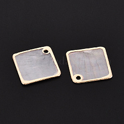 電気メッキ天然カピス貝ペンダント  菱形スライスチャーム  ライトゴールド  24.5~25.5x25~26x1~2mm  穴：1.8~2mm&nbsp;SHEL-T012-08-01