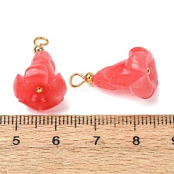 染色された合成サンゴペンダント  真鍮製のループが付いた花のチャーム  18KGP本金メッキ  レッド  22x13mm  穴：3mm&nbsp;GG-CBAC295-02G-06