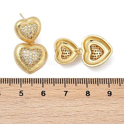 真鍮マイクロペーブクリアキュービックジルコニアスタッドピアス  鉛フリー＆カドミウムフリー  長持ちメッキ  18KGP本金メッキ  ハート  27x15.5mm&nbsp;EJEW-H154-10A-G