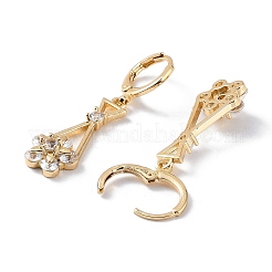ラックメッキゴールデンブラスダングルフレンチフックピアス  キュービックジルコニア付き  三角形  39x10.5mm&nbsp;EJEW-A030-01E-G
