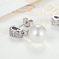 Anti-Tarnish Rhodium Plated 925 Sterling Silver Cubic Zirconia Stud Earrings&nbsp;EJEW-FF0002-12