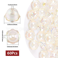 60 個の UV メッキアクリルビーズキャップ  花  透明  24x15.5mm  穴：3mm  内径：16.5mm&nbsp;PACR-SC0001-07