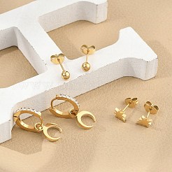 304 Stainless Steel Rhinestone Moon & Star & Round Earring Sets&nbsp;EJEW-Z098-22G