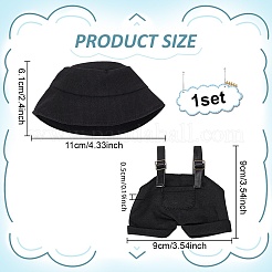 人形アクセサリー用のコットン＆PUレザーサスペンダーパンツ1点と布製バケットハット1点  ブラック  90x90x5mm&nbsp;DOLL-WR0001-05B