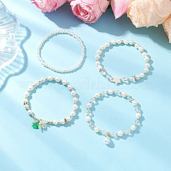 4個 4スタイル シェルパール ラウンドビーズ ストレッチブレスレット  ABSプラスチック模造真珠とガラスビーズ付き  ホワイト  内径：2-1/8インチ（5.4~5.5cm）  1個/スタイル&nbsp;BJEW-JB12098
