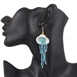 304 Stainless Steel Dyed Synthetic Turquoise Glass Seed Beaded Jellyfish Dangle Earrings&nbsp;EJEW-MZ00529-03