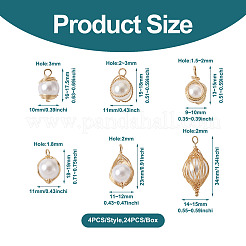 24Pcs 6 Style ABS Plastic Imitation Pearl Wire Wrapped Pendants&nbsp;KK-SW0001-07